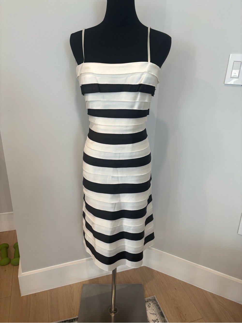 BCBGMaxAzria Black and White Striped Midi Dress